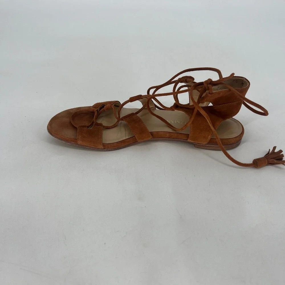 Stuart Weitzman Suede Roman Gladiator Flat Tie Womens 7.5 Brown